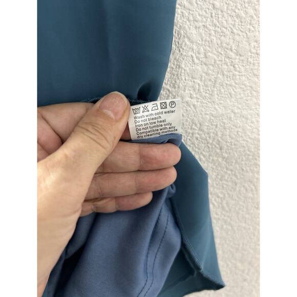 Foteisy Women's Romper Shorts Size‎ L Ruffle Front Adjustable Strap Teal Lined - Picture 9 of 16